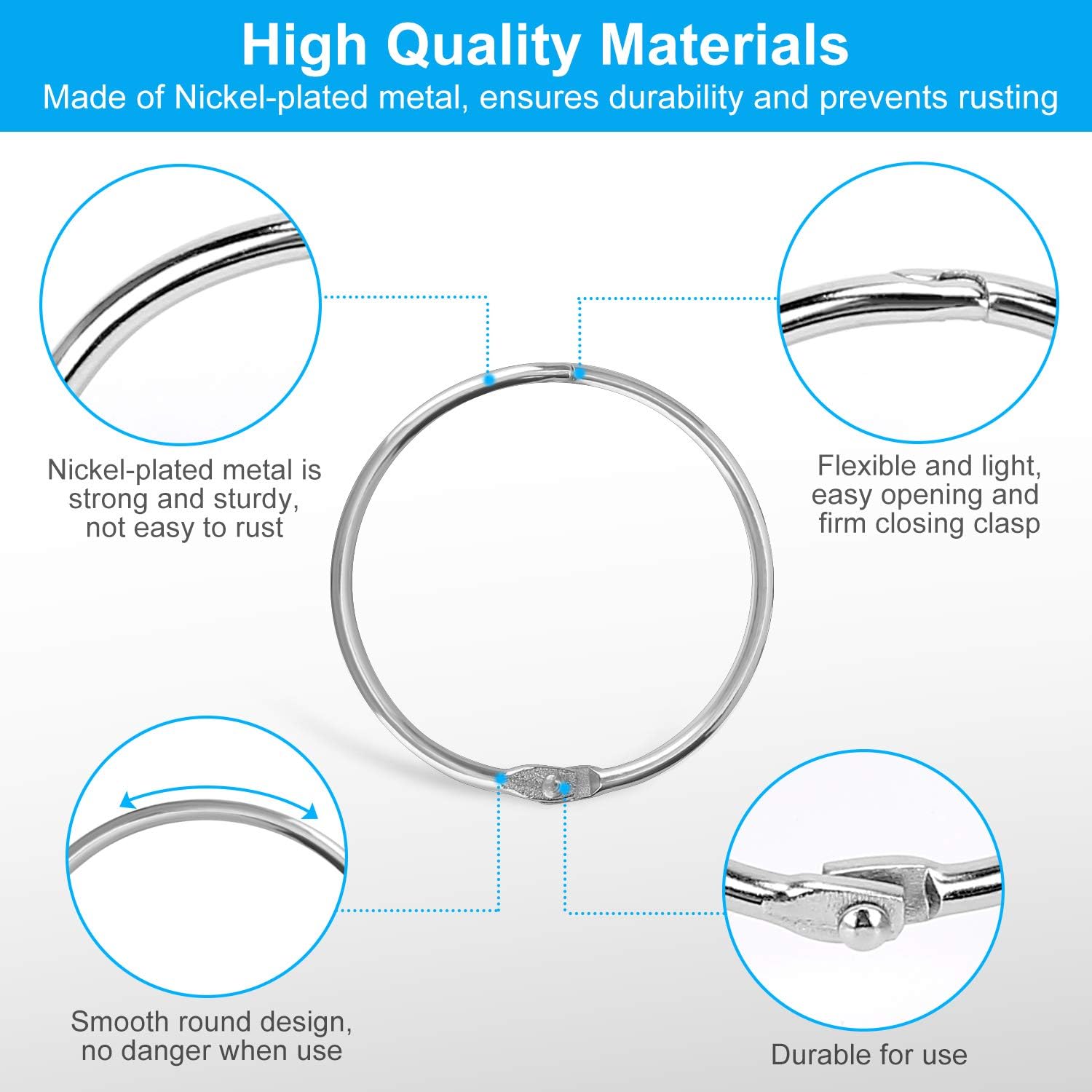 45PCS Loose Leaf Binder Rings, Premium Book Rings Assorted Sizes (Inner Diameter 1, 1.25, 1.5, 2 inch), Nickel Plated Metal Rings Silver for Office School Home with Storage Box : Office Products