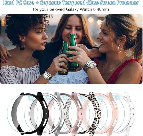 Miniatura 7 de Haojavo Paquete de 6 + 8 fundas protectoras de pantalla para Samsung Galaxy Watch 6 Classic de 1.850 in, paquete de 6 fundas de policarbonato duro +