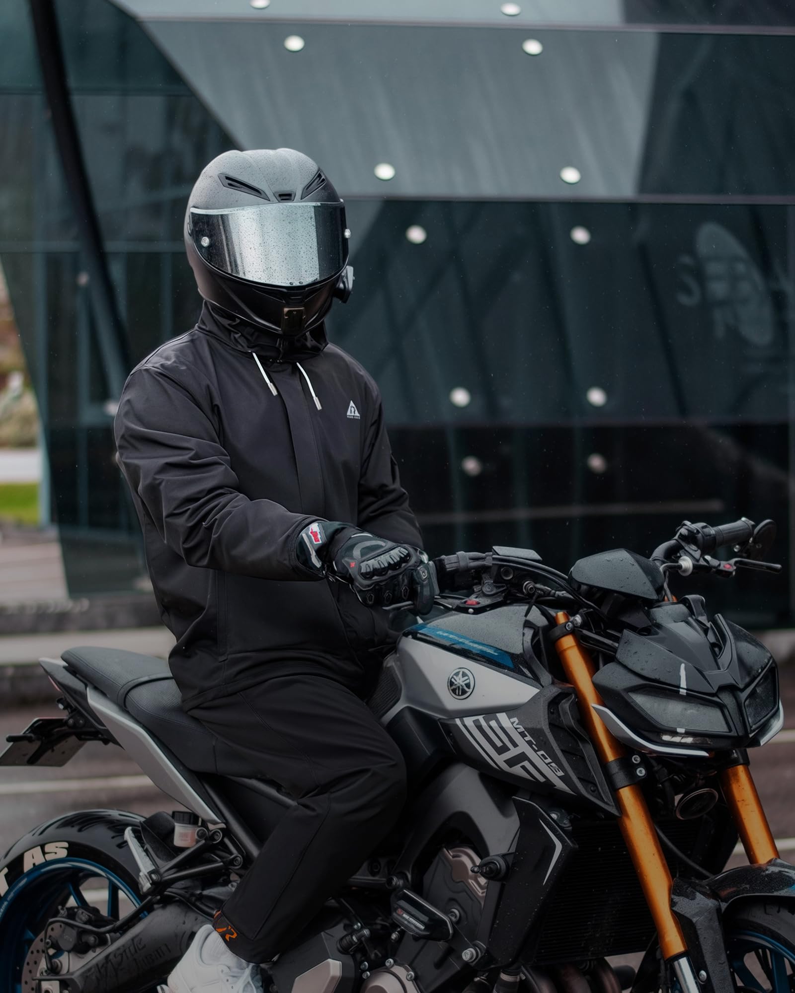 RIDEIRON Combinaison Pluie Moto Homme,Veste imperméable Moto Hommes,Respirante,imperméable,réfléchissante, légère et Coupe-Vent pour Cyclisme,Scooter,Touring,Noir,XL