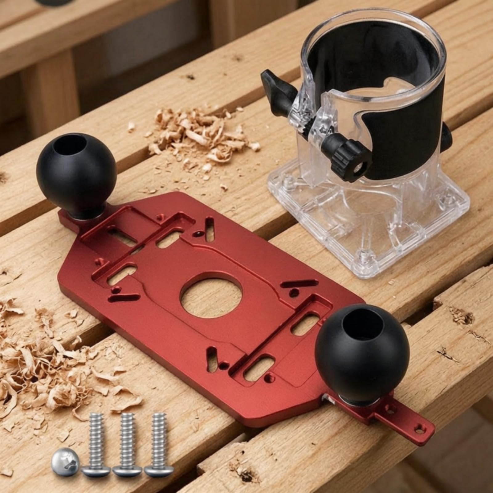 Ronyme Base de Fresadora para Madera Placa Soporte Fresadora Adaptación Recorte Guía Recta con Apertura Central Aluminio, Base De Enrutador Con Mango