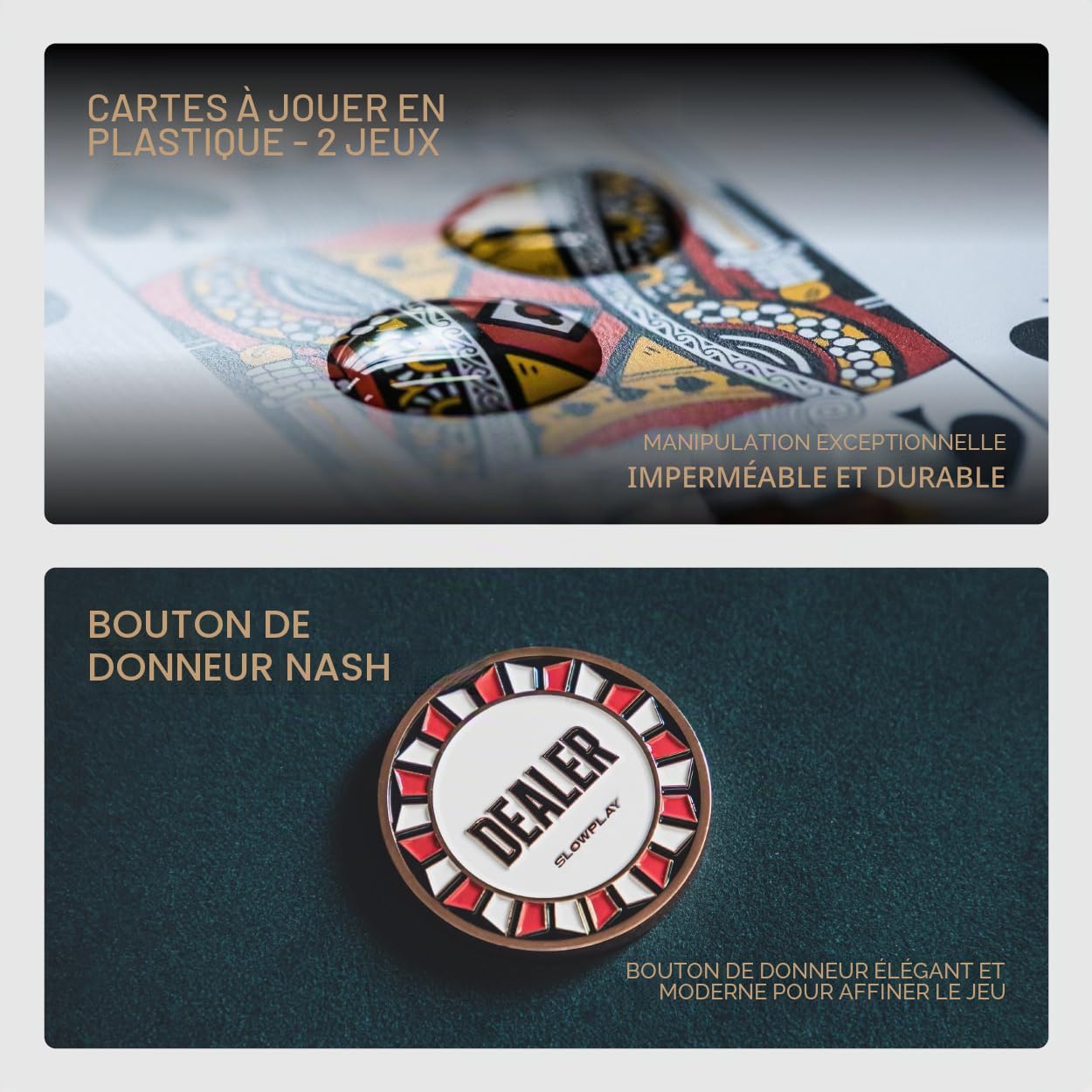SLOWPLAY Set de jetons de Poker en Argile Nash 14 g, édition Black Gold - Full Set de 500 pièces | Jetons numérotés : 1,5,25,100,500,1000 | Mallette Haut de Gamme avec Coque en Polycarbonate Durable