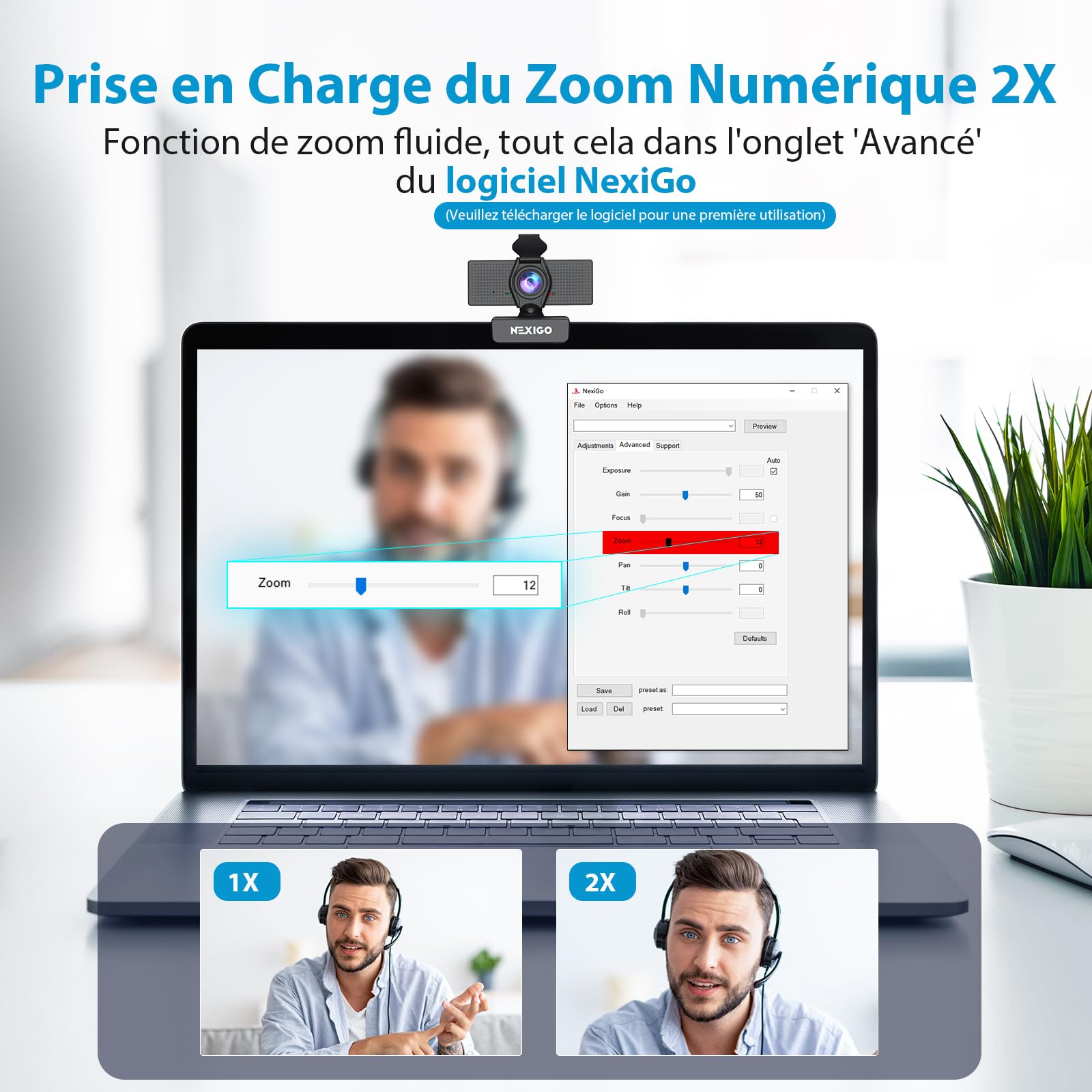 NexiGo N60 1080P Webcam Full HD avec Microphone, Champ de Vision Ajustable, Caméra USB pour Ordinateur