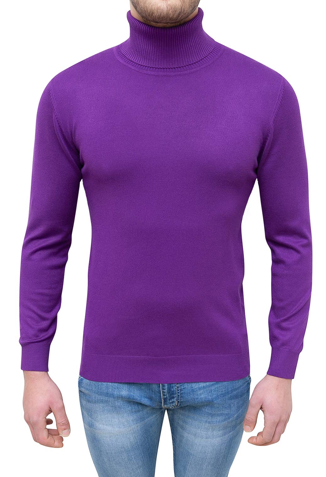 Evoga Maglione Dolcevita Uomo Viola Slim Fit Maglia Pullover Casual