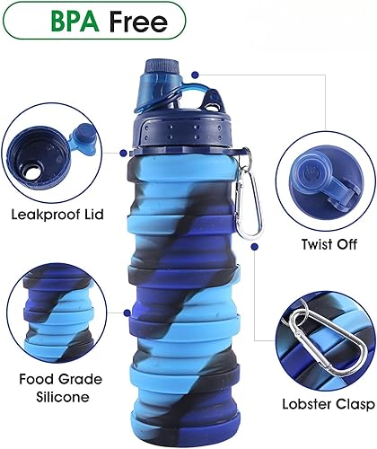 Miniatura 3 de MAKERSLAND Botellas de agua plegables de arcoíris para niños, estudiantes, adultos, reutilizables, sin BPA, de silicona, plegables, para viajes,