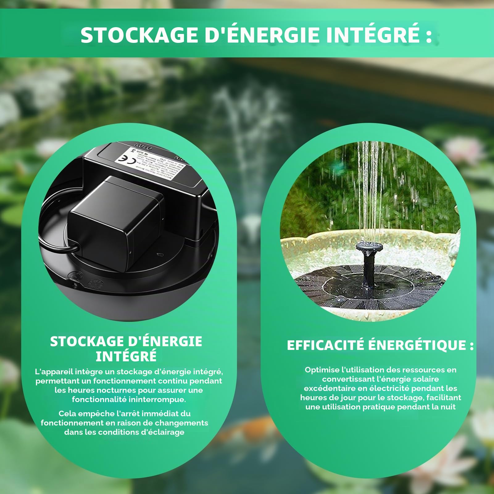 Fontaine solaire pour extérieur, pompe de bassin solaire 3 W, pompe solaire flottante avec LED et 8 buses transparentes, pour jardin, étang, bain d'oiseaux