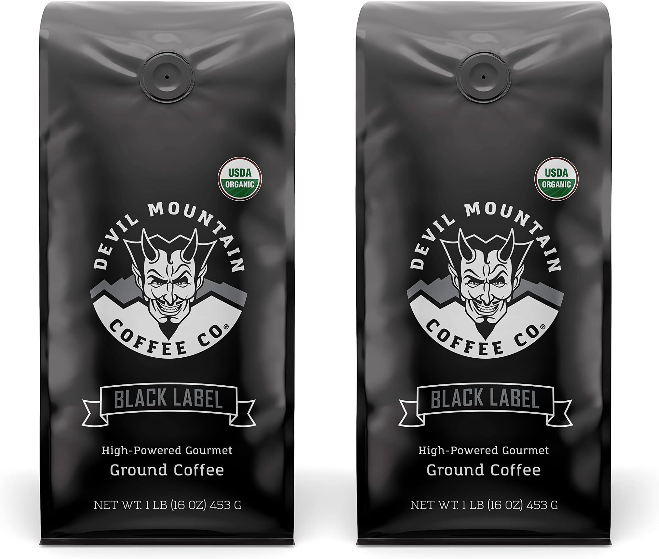Devil Mountain Coffee | Black Label 2-PK Bundle | Ground Coffee 16 0z. (1 Lb.) World's Strongest Coffee