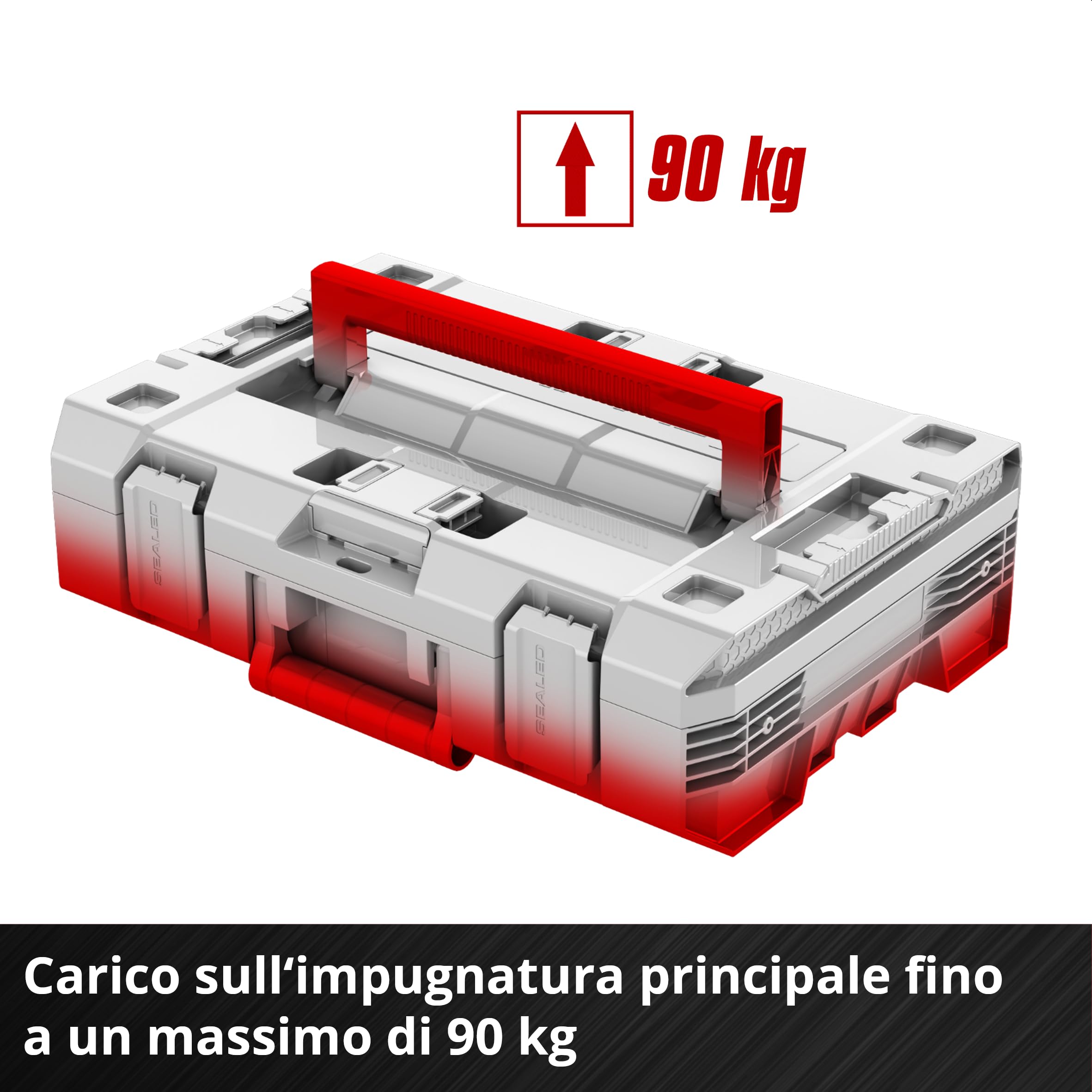 Einhell E-Case S-F SEALED (sistema E-Case, resistente alla polvere e ai getti d'acqua, compatibile con E-Cases Half Size, 44 x 33 x 13 cm, carico utile max. 90 kg, maniglia per il trasporto)