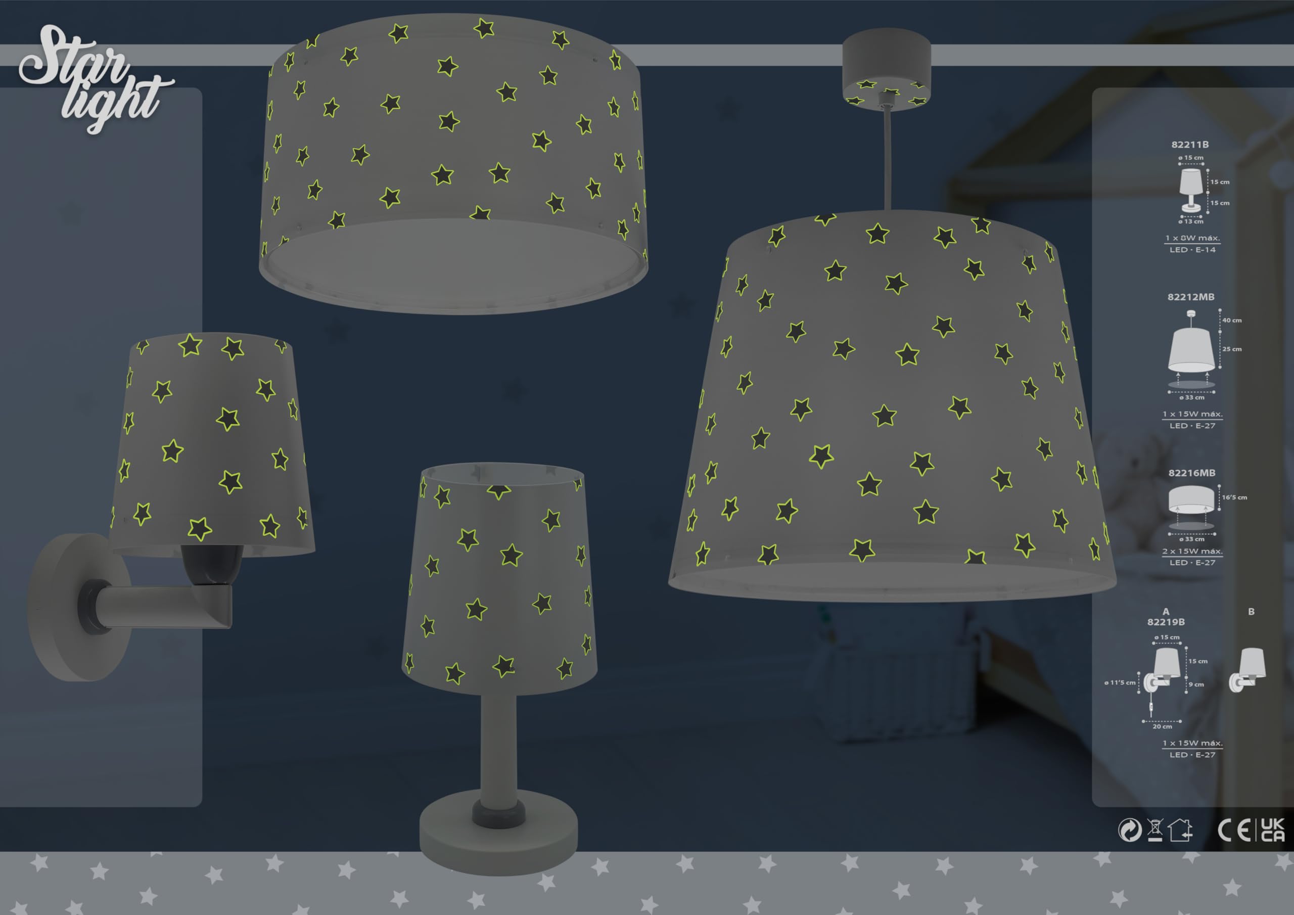 Dalber Star Light Estrellas Lampe de chevet pour enfant Blanc, 82211B, E14