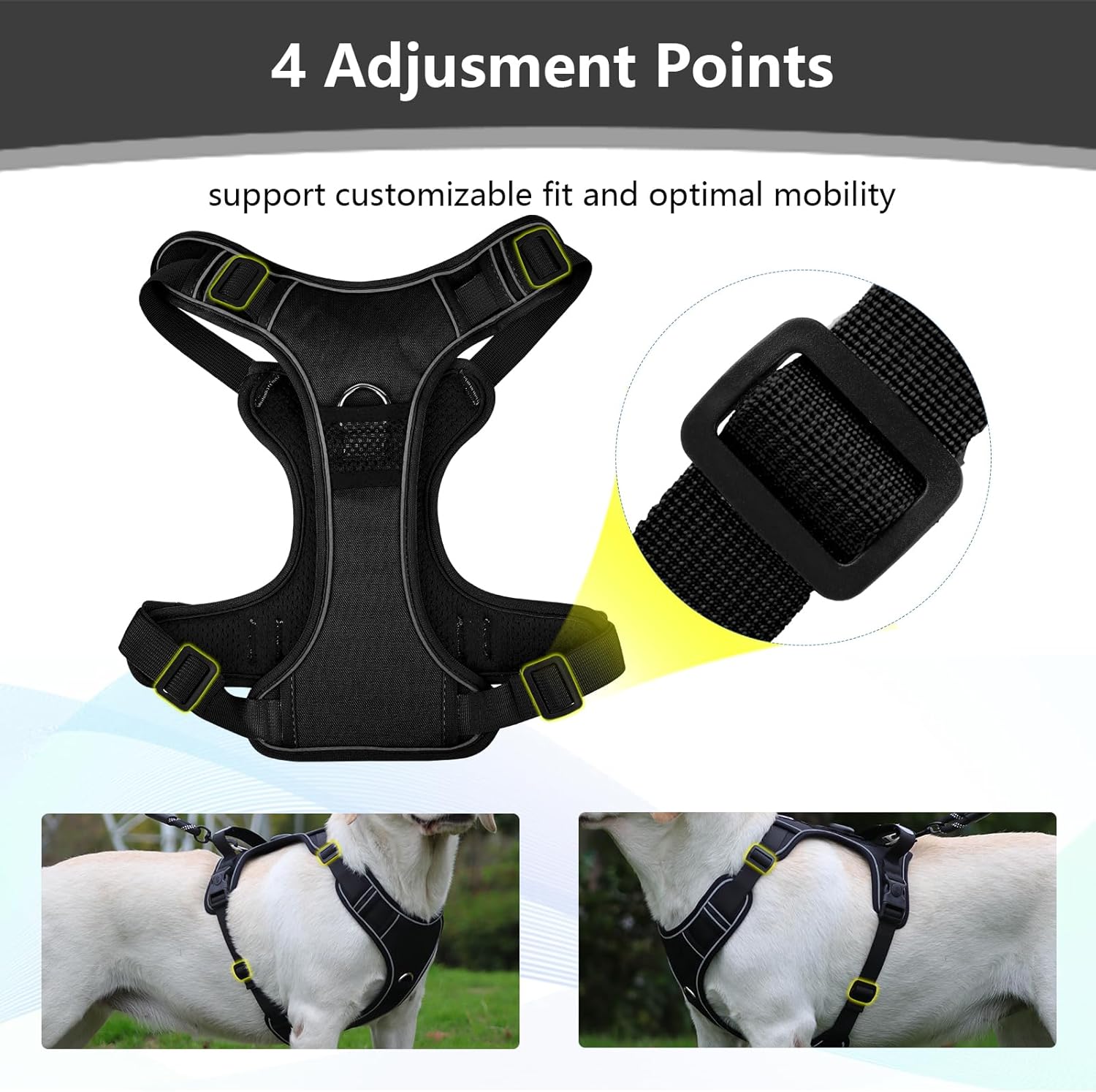 Upgraded Dog Harness with AirTag Holder, Escape Proof Adjustable Vest for Puppy Outdoor Walking, Soft Breathable Jacket with Reflective Strips for Dark Night (Black, M)