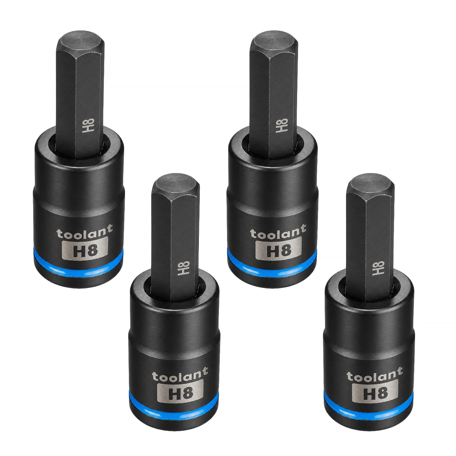 Toolant Black Hex H8 Impact Bit Socket Set 4Pcs, 3/8" S2 Steel Air Drive Star Sockets, Long High Impact Bits, Professional Mechanic & Automotive Repair Socket Set