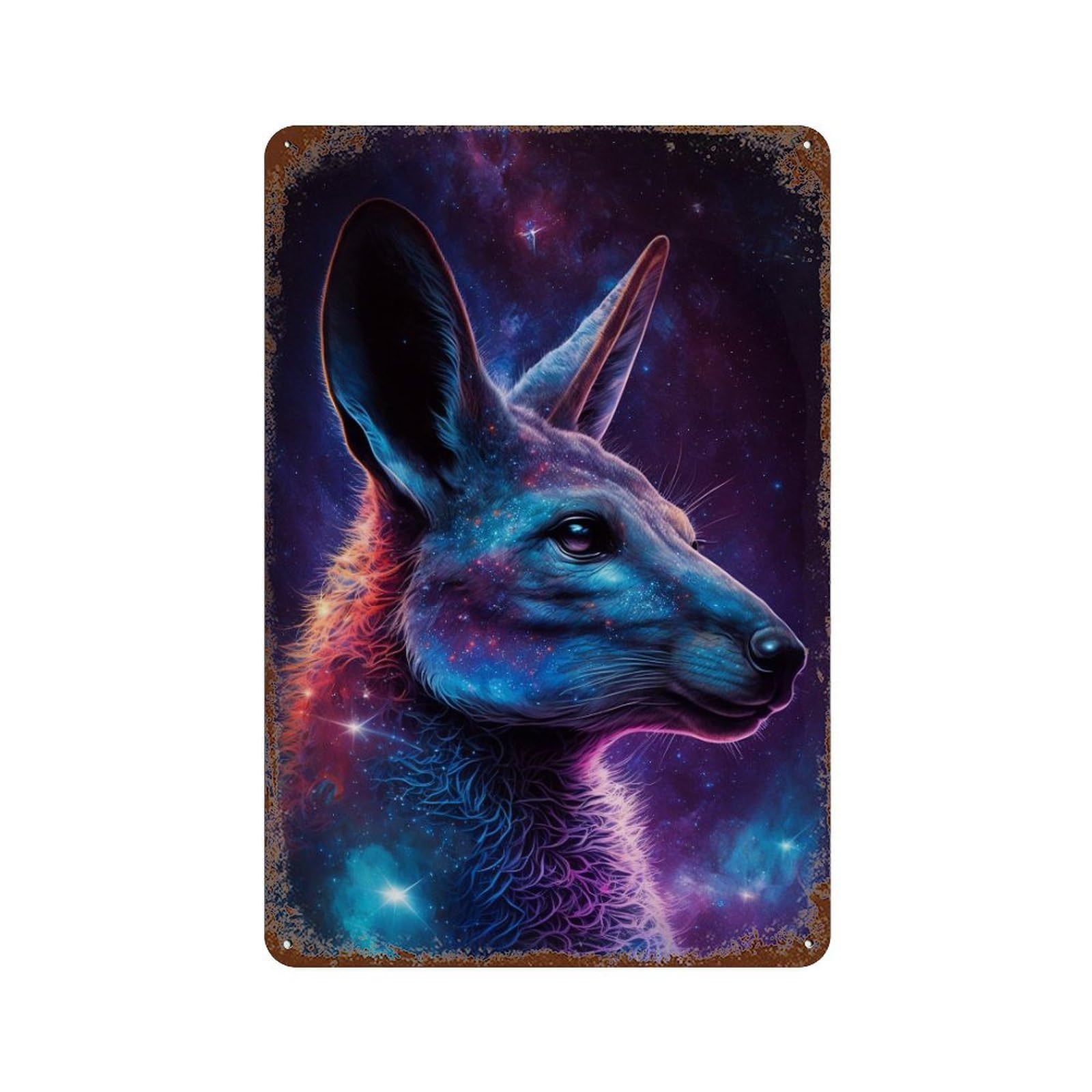 Aged Metal Wall Plaque with Cosmic Kangaroo Portrait-8 Design 11.8"x7.9", for Shed, Workshop And Garage Wall Decor, Decorative Metal Wall Art