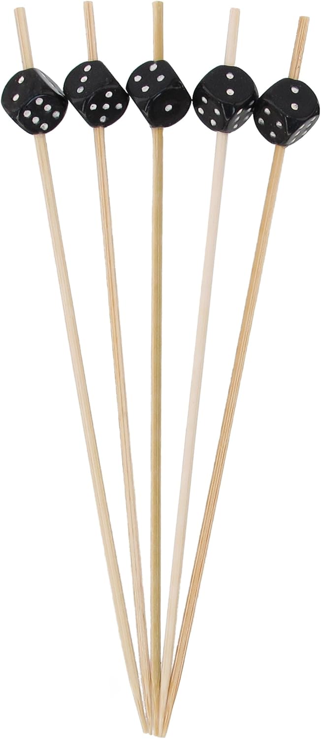 BambooMN 5.9" Decorative Dice Party End Bamboo Cocktail Fruit Sandwich Picks Skewers for Catered Events, Holiday's, Restaurants or Buffets Party Supplies, White, 1000 Pieces