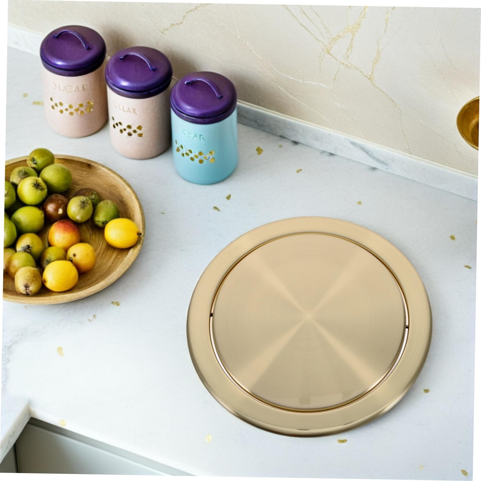 Tapa Abatible para Cubo de Basura Empotrada de Acero Inoxidable Dorado Diseño Moderno y Resistente al Óxido para Cocinas y Restaurantes