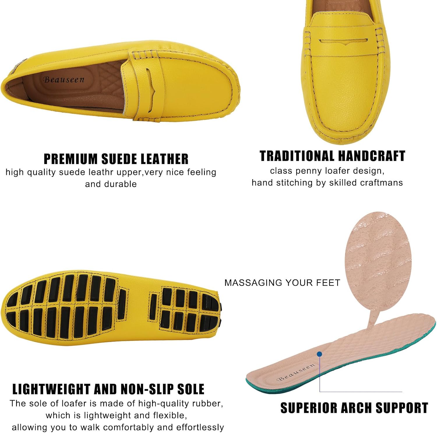 BEAUSEEN Women's Genuine Leather Penny Loafers Classic Driving Moccasins Casual Slip On Comfort Women Loafer Shoes - Image 5