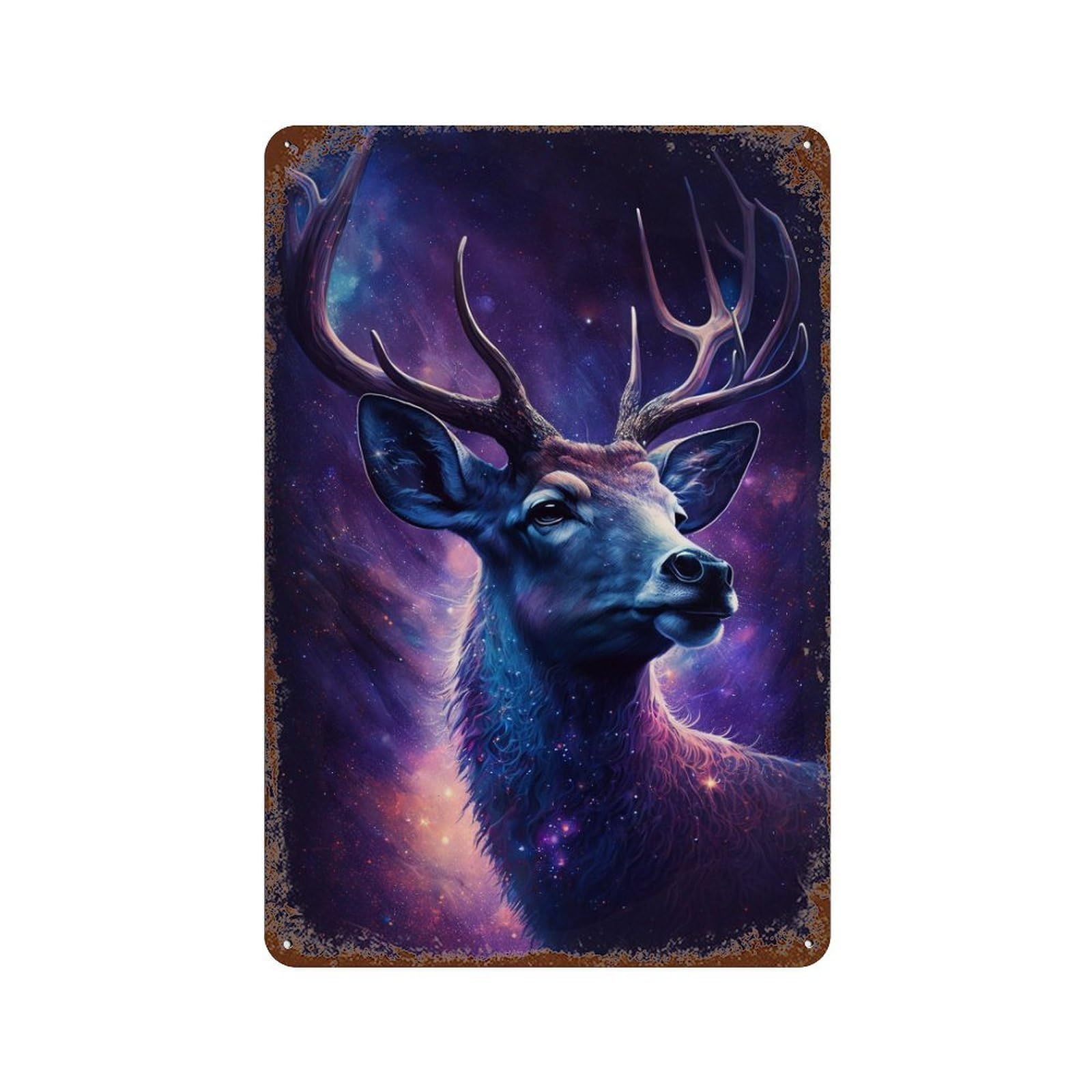 Galactic Deer Portrait-7 11.8"x7.9" Weathered Tin Sign, Shabby Chic Decor for Cafe, Home Bar And Lounge Decor