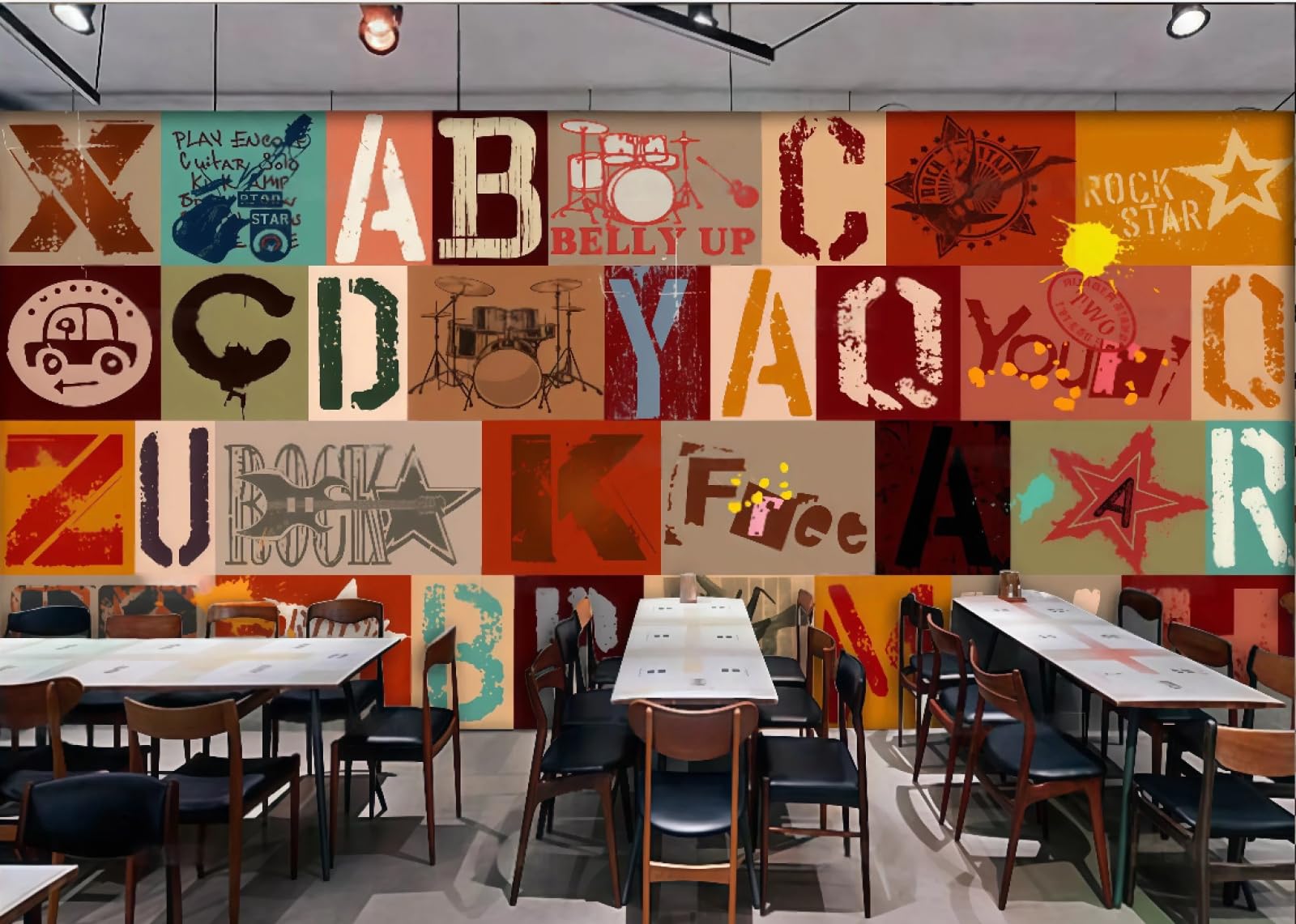 XDOUBAO Wallpaper Fashion Hand-Painted Rock Graffiti Letters Music Bar Shopping Mall Afternoon Tea Western Restaurant Background Wall Wallpaper Coffee Shop Mural,3D,150x105cm