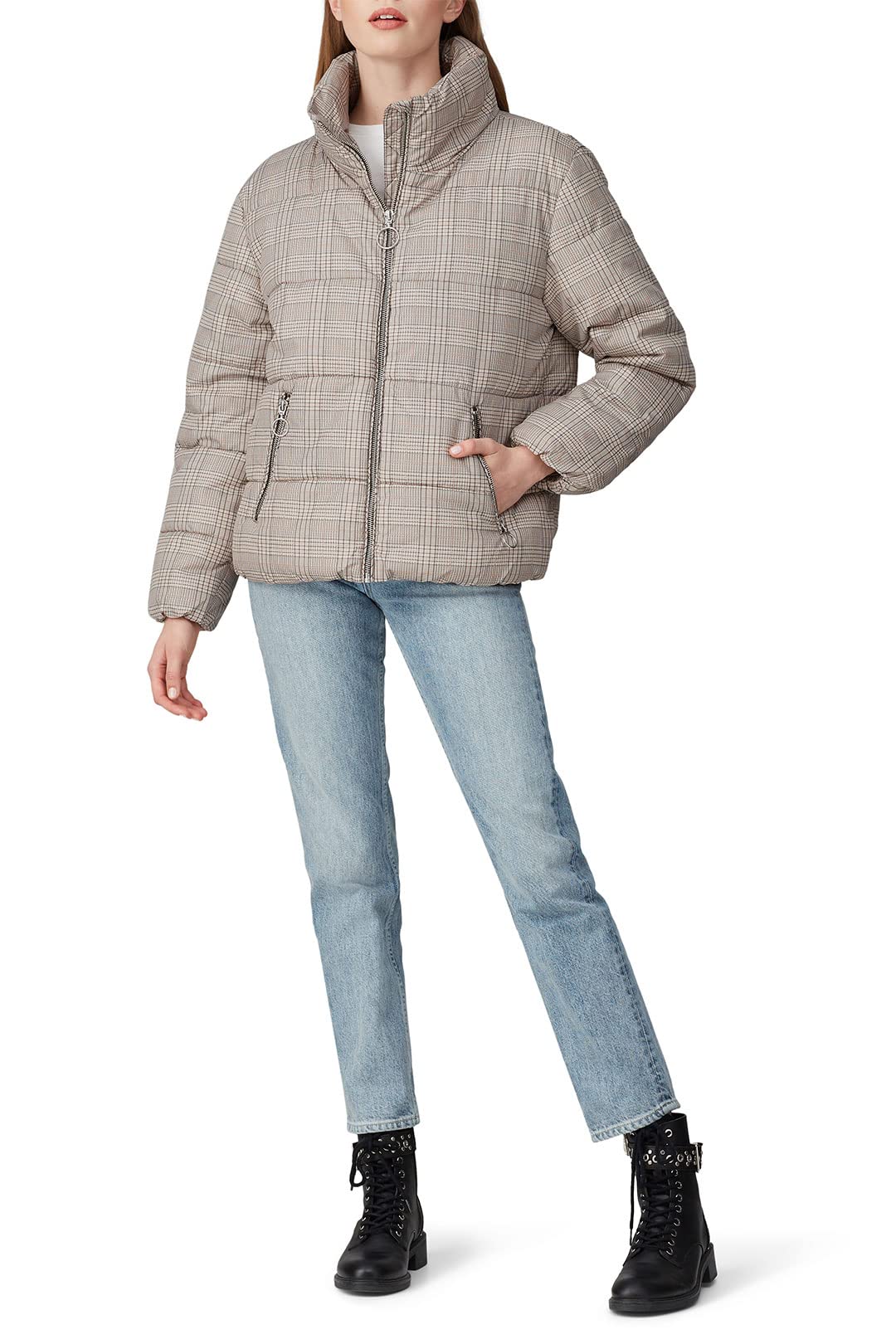 Women's Multicolored Tartan Puffer Coat-image-41