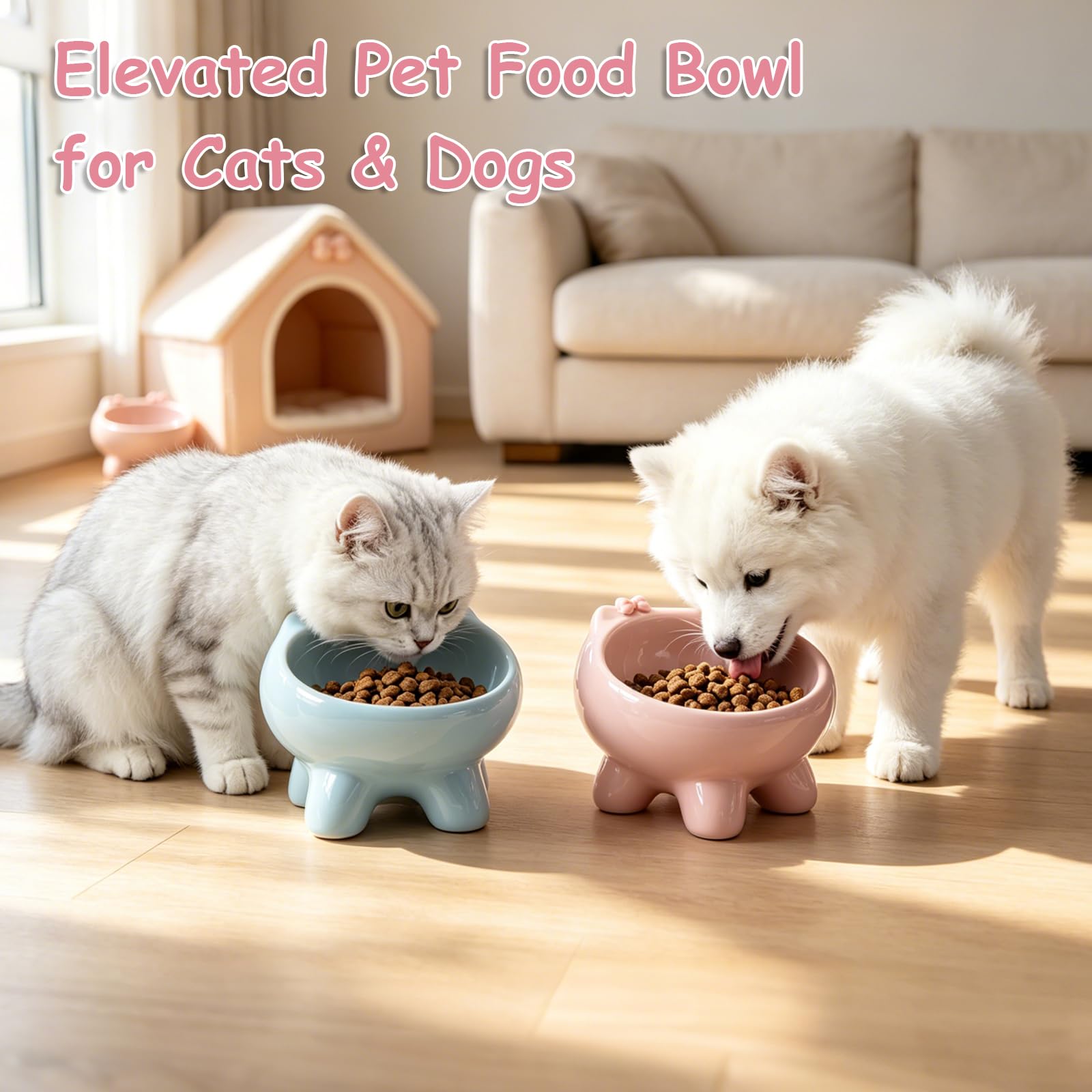 Ciotola per gatti in ceramica, ciotola rialzata per cani e gatti, blu | Ceramica per uso alimentare adatta ai gatti con superficie piatta
