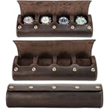 CataPurus Top Grain Genuine Leather 4-Watches Roll Organizer for Man & Woman&comma; Solid Vintage Design for Watches&sol;Bracelets&comma; Fully Handmade&comma; Large Capacity for Traveling & Display&comma; Dark Coffee&comma; 4 Slots