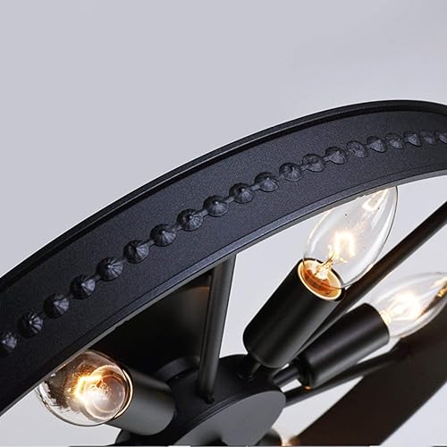 Miniatura 8 de Lámpara de techo de metal rústico de 6 luces, luz industrial redonda negra para sala de estar, lámpara de granja semiempotrada para cocina, isla,