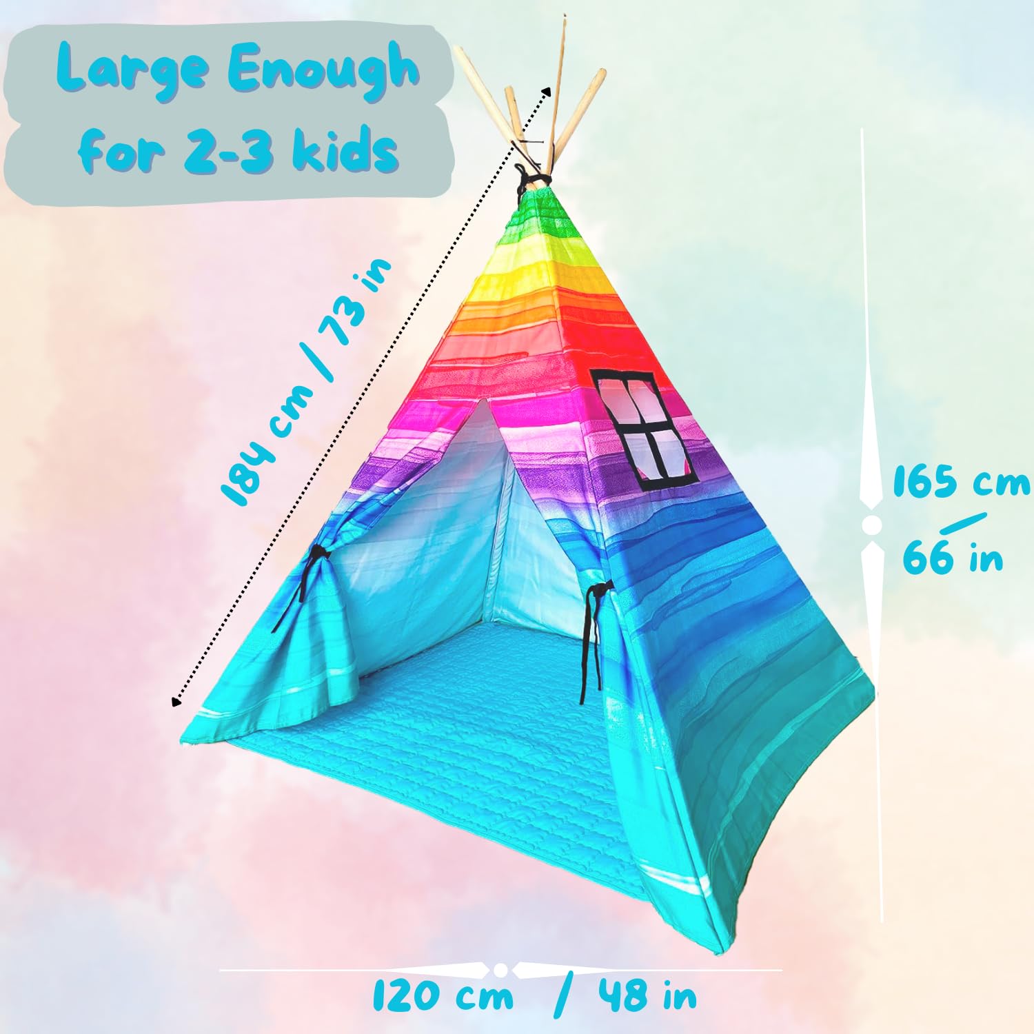 Tenda Gioco Per Bambini Tepee In Cotone – Con Tappetino Imbottito E Luci LED, Colore Giallo Pulcino, Per 6 Mesi-8 Anni