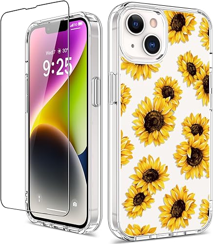 Miniatura 28 de GiiKa Funda rígida para iPhone 14 con protector de pantalla, 6.1 pulgadas, transparente, a prueba de golpes, diseño floral rosa, para niñas y Small