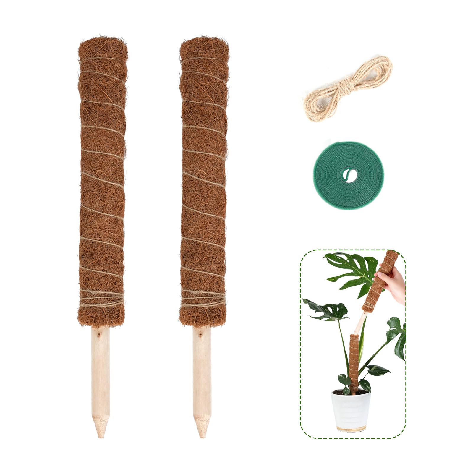 Bamworld 2 Pack Moss Pole 16.5 Inch Monstera Plant Support Coir Totem Stakes for Indoor Plant Support to Grow Upwards