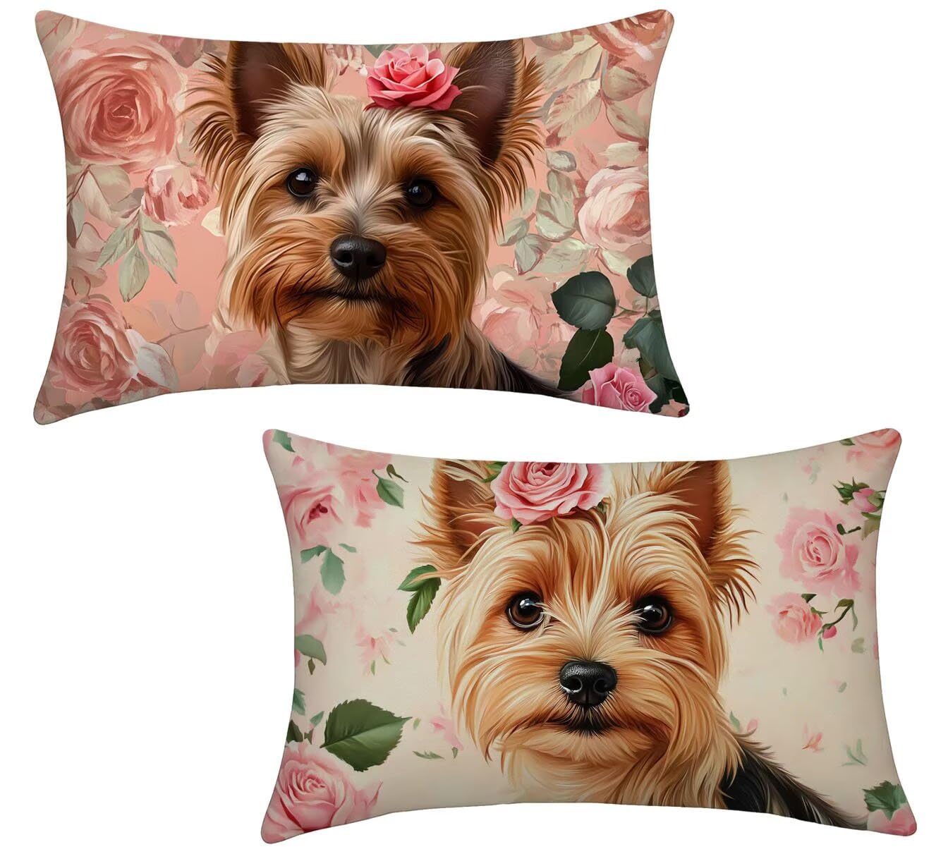 Taie d'oreiller coussins canapé rose 60x90 housse coussin exterieur impermeable lin lot de 2