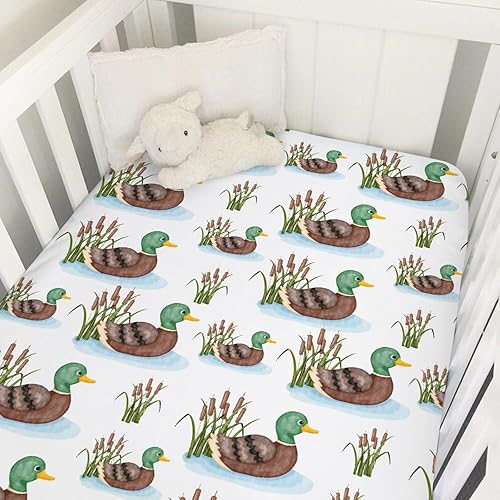 Miniatura 10 de Sábana bajera ajustable para cuna de bebé de 52 x 28 pulgadas, para niños y niñas, diseño de pato salvaje, suave, para cuna estándar y colchón de