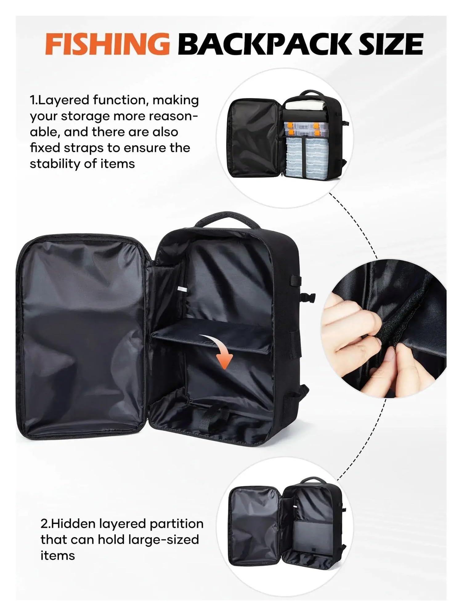 Mochila de Pesca Bolsa Bandolera de Pesca 48 l, Bolsa Almacenamiento, Resistente al Agua, for Acampar, Senderismo, Mochila