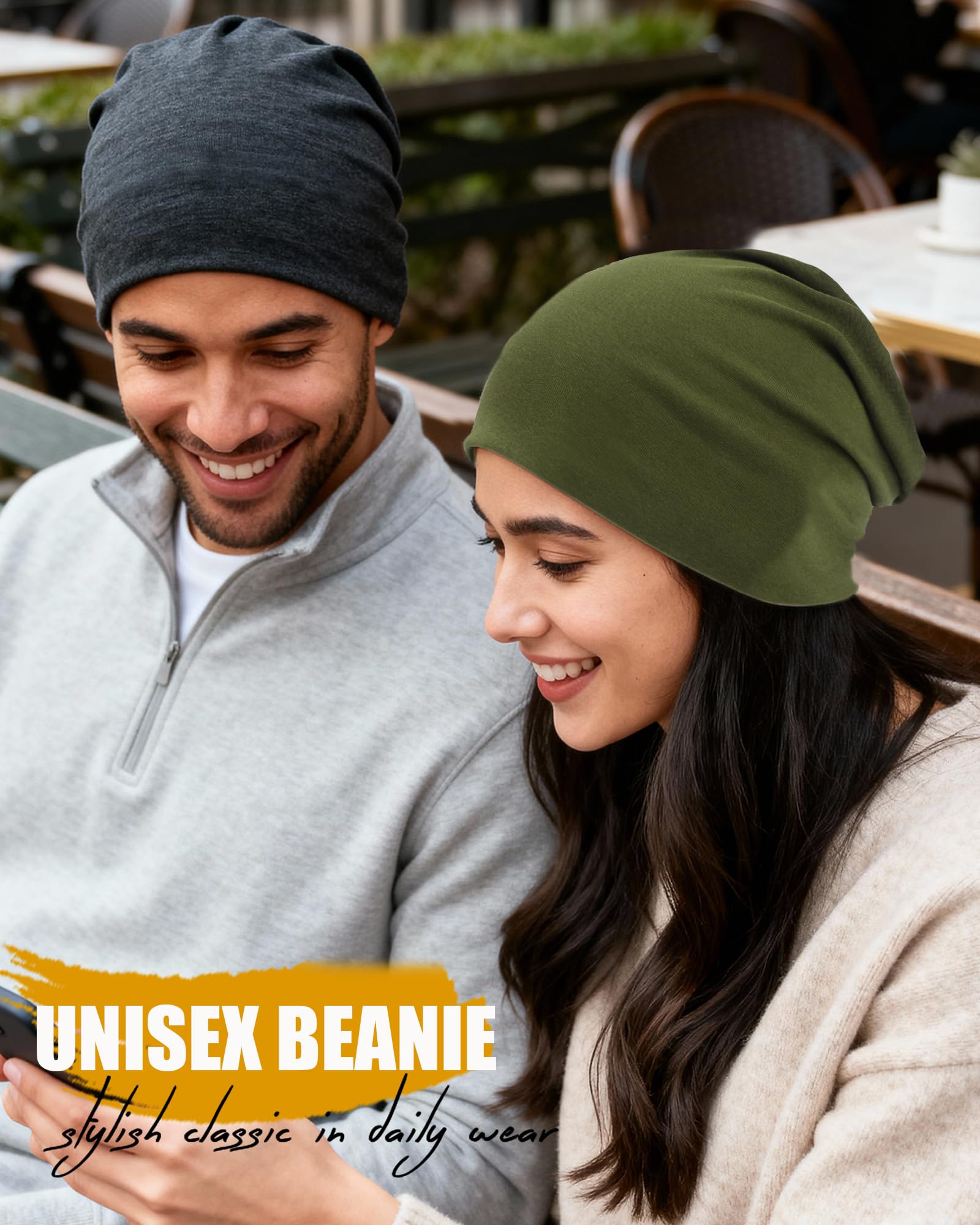 ROYBENS 100% Cotton T-Shirt Beanie for Women Men Slouchy Beanies Soft Hipster Daily Hat Lightweight Skull Cap — view 4