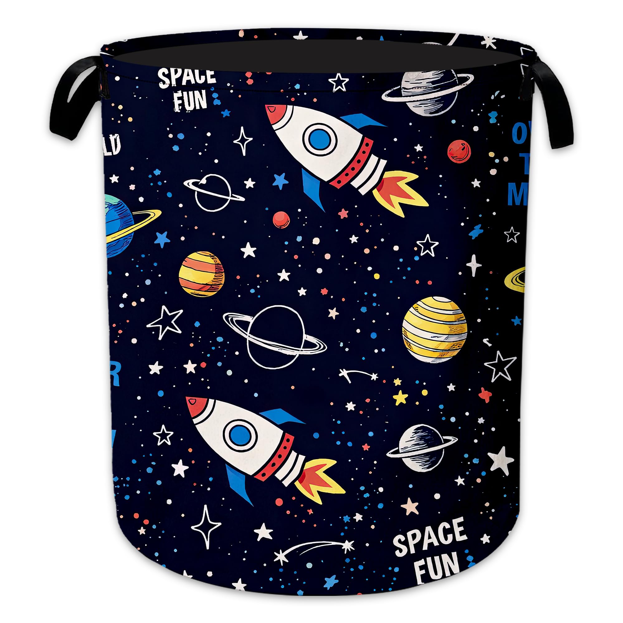 Laundry Hamper, Rocket Space Collapsible Planet Stars Laundry Baskets Waterproof Oxford Cloth With Handles, Clothes Storage Bucket For Bathroom/Bedroom 16" x 20.8"