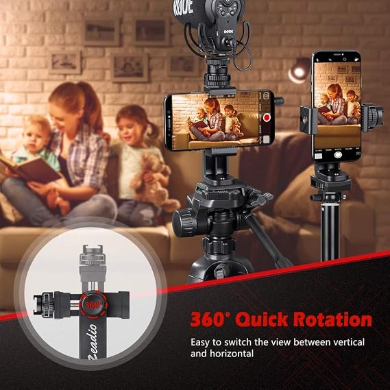 Zeadio Tripod Smartphone Mount, Cell Phone Holder Adapter Clamp with Cold-shoe Mount, Selfie Stick and Monopod Adjustable Clamp, Fits for iPhone, Samsung, Huawei and all Phones