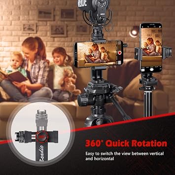 Zeadio Tripod Smartphone Mount, Cell Phone Holder Adapter Clamp with Cold-shoe Mount, Selfie Stick and Monopod Adjustable Clamp, Fits for iPhone, Samsung, Huawei and all Phones