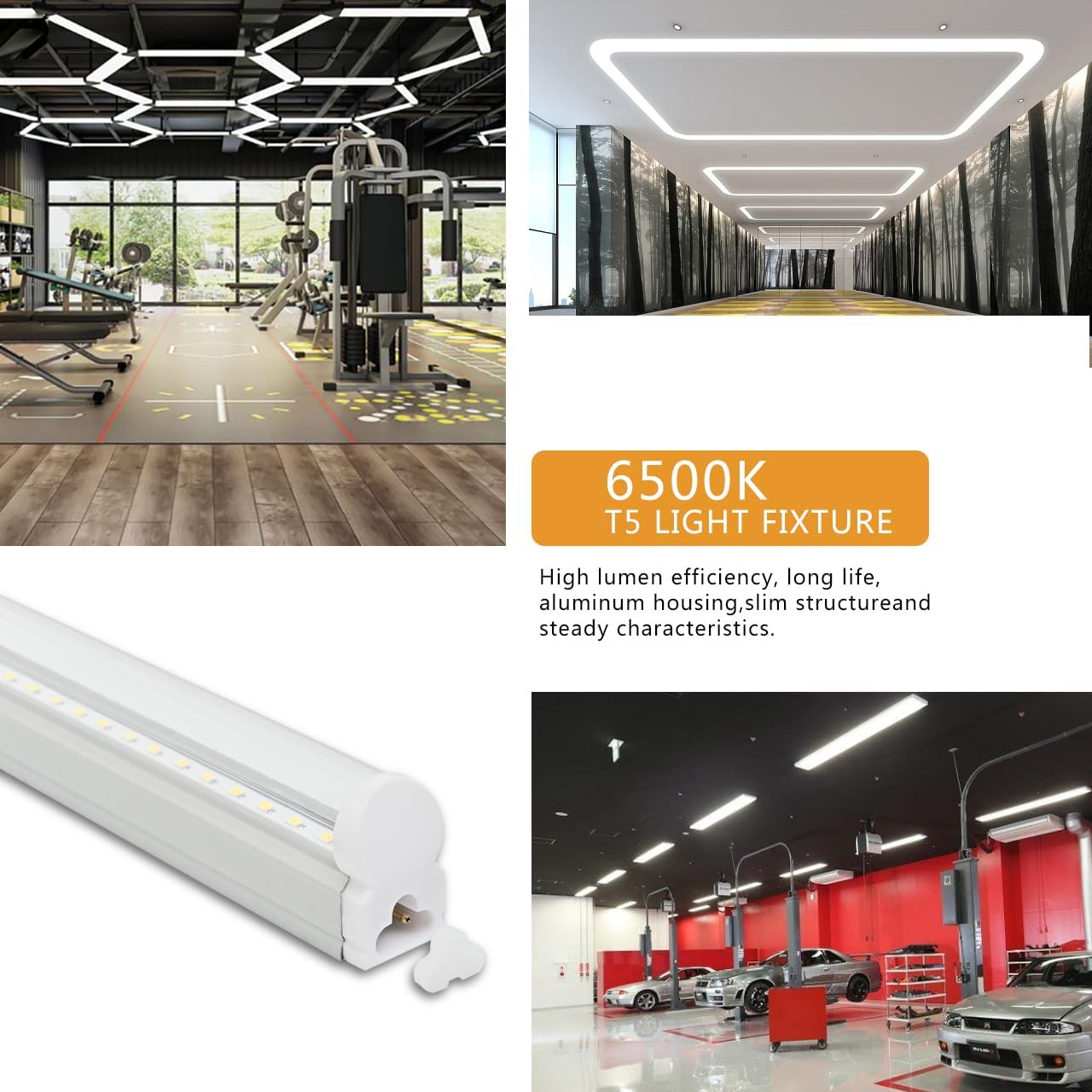 6 Pack T5 Integrated Single Fixture, 4FT 20W Linkable LED Shop Light Clear Cover,White Daylight 6500k 2200lm T5 Tube Lights for Garage Office Warehouse or Under Counter,Plug and Play