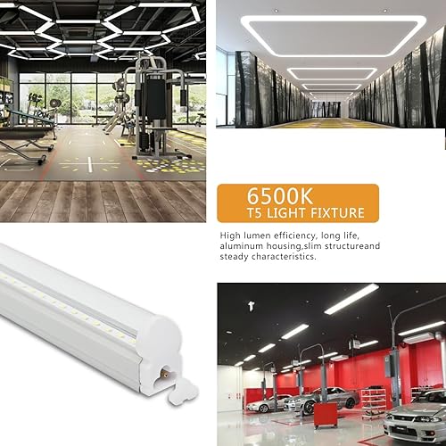 Miniatura 6 de Paquete de 6 lámparas T5 integradas individuales, cubierta transparente de luz LED enlazable de 4 pies y 20 W, luz diurna blanca de 6500 K, 2200