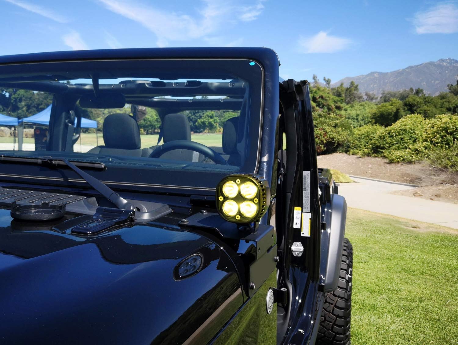 iJDMTOY A-Pillar 20W High Power Yellow LED Pod Lights Compatible with Jeep 2018-up Wrangler JL, Gladiator JT, Includes (2) Round LED Driving Lamps, Front Pillar Mounting Brackets & Relay Wiring