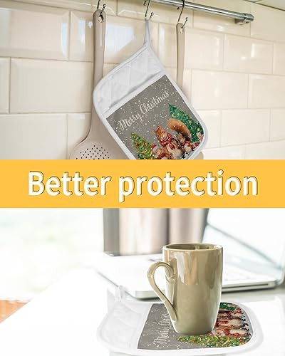 Miniatura 7 de Winter Squirrel - Juego de 2 soportes para ollas para cocina, antideslizante y aislante de calor, juego de agarraderas de tela de toalla con