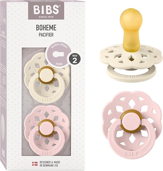 BIBS Boheme Ciuccio confezione da 2 pezzi. Privo di BPA. Tettarella tonda, Misura 2 (6-18 mesi), Ivory/Blossom - 1
