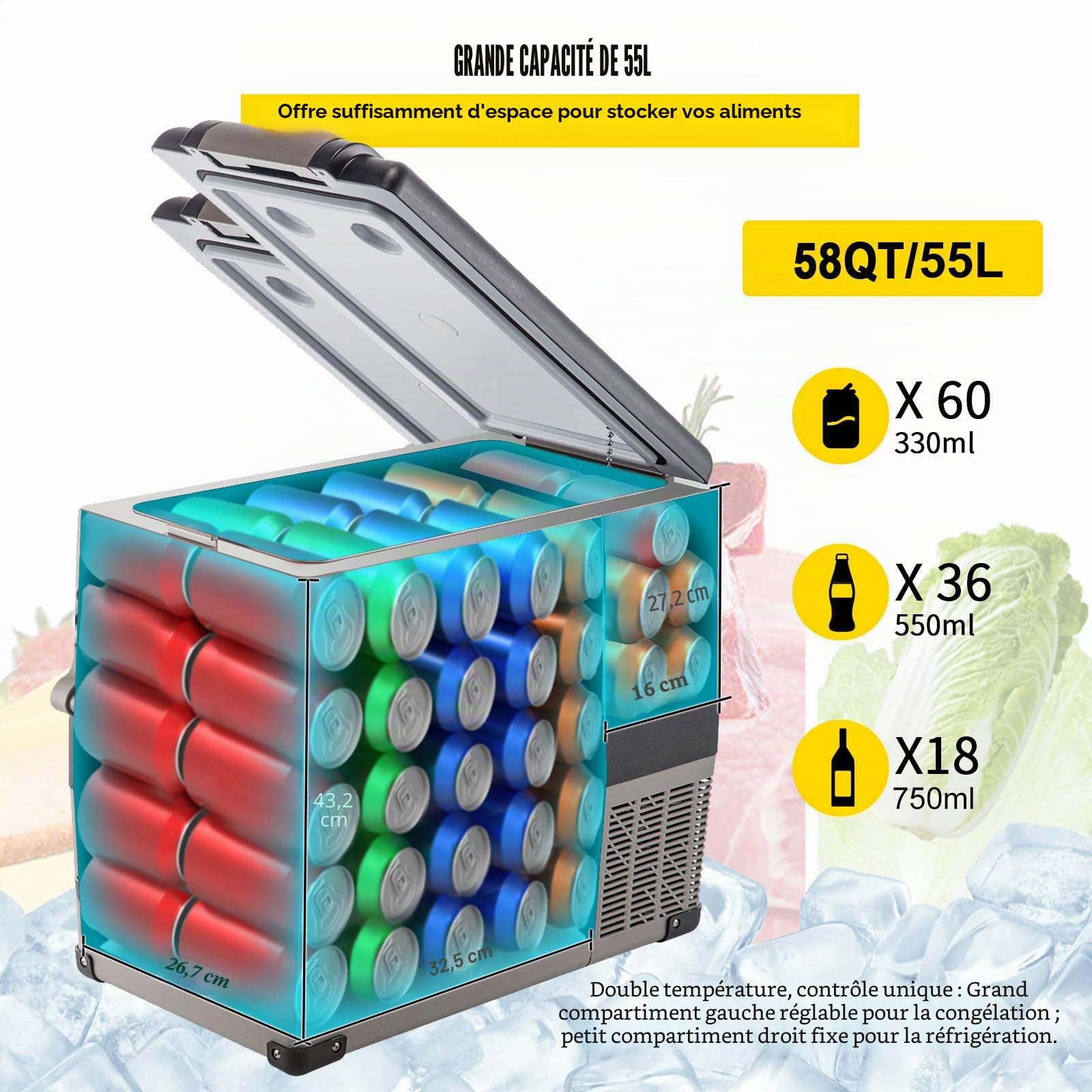 VEVOR Glacière Électrique Voiture, 55 L, Réfrigérateur Portable à Compression, Mini Frigo, 69x34,5x53,1 cm, Mini Congélateur avec Panneau Numérique -20 à 20 ℃ pour Maison/Voiture/Camping