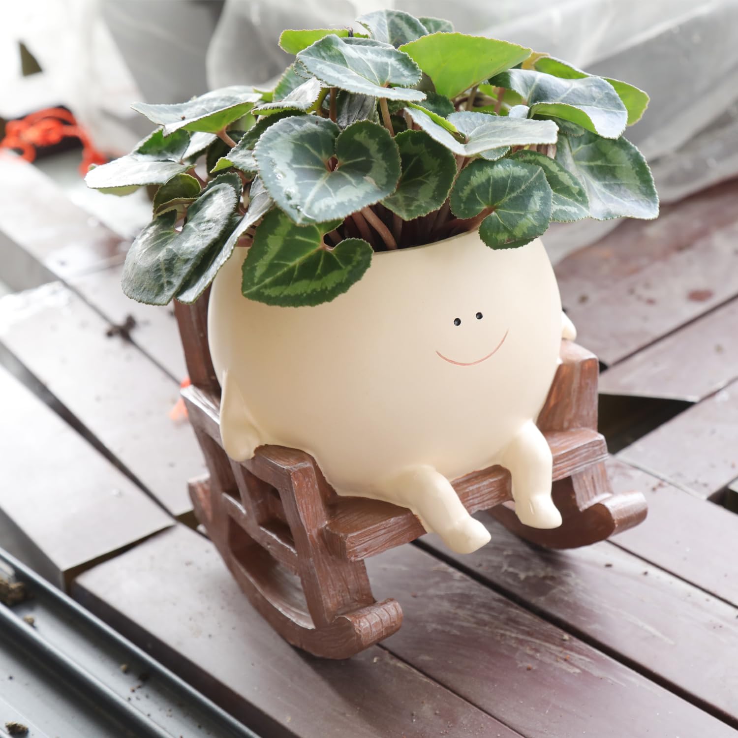 Smily Face Rocking Chair Planter