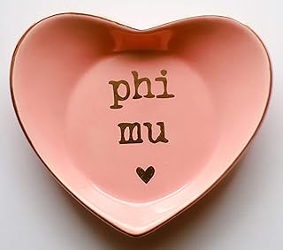 Sorority Shop Phi Mu Jewelry Dish - Heart-Shaped High-gloss finish Ceramic tray with Gold Detailing, Multi-Function Ceramic Ring Dish for Home or Office, Ideal for Jewelry and Keys