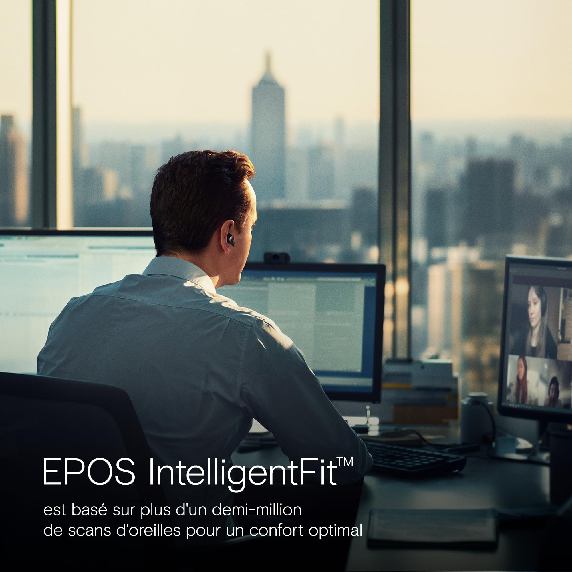 EPOS Adapt E1 Écouteurs sans Fil Noir – ANC Hybride, Bluetooth Multi-Point, Certifiés Microsoft Teams & pour iPhone – 50H Batterie, Chargement sans Fil, Dongle USB-C, IPX5 Résistant à l’Eau