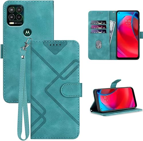 Miniatura 1 de Funda para teléfono Moto G Stylus 5G 2021, tarjetero de cuero, correa de muñeca, cierre magnético, a prueba de golpes, funda con tapa con patrón