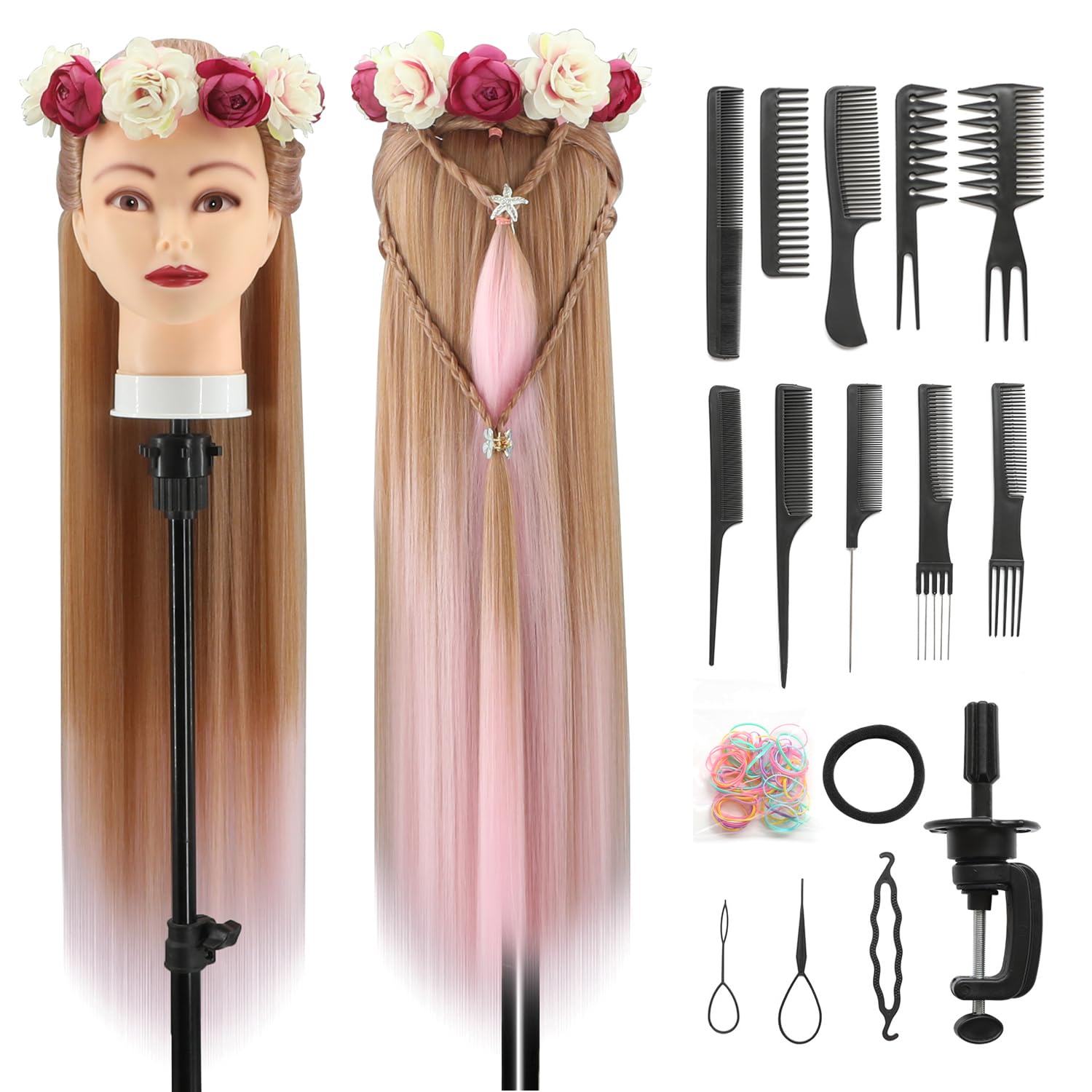 Styling Head 28 inch Hairdresser Training Head 100% Synthetic Fiber Hair Styling Head