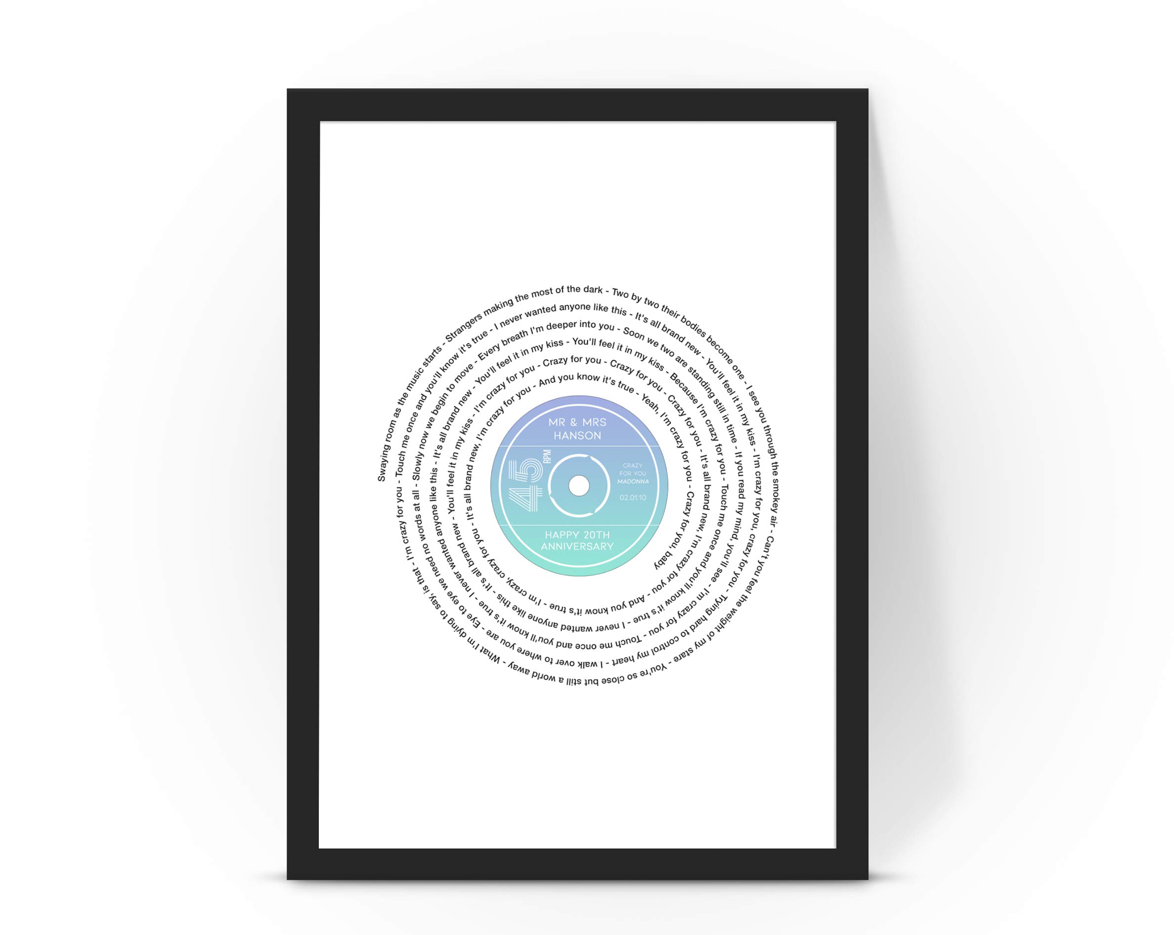Forefrontdesigns White Personalised Vinyl Record Song Lyrics Print - Custom Song Lyric Print & Framed Wall Art - Perfect Personalised Music Gift Or Wedding Anniversary