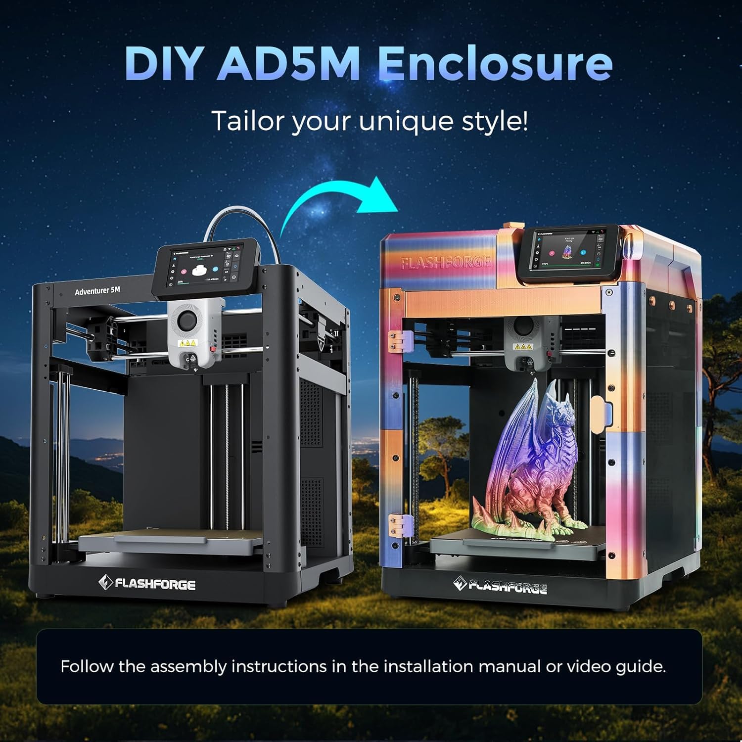Flashforge AD5M Imprimante 3D, 600mm/s CoreXY, Nivellement Auto, FDM