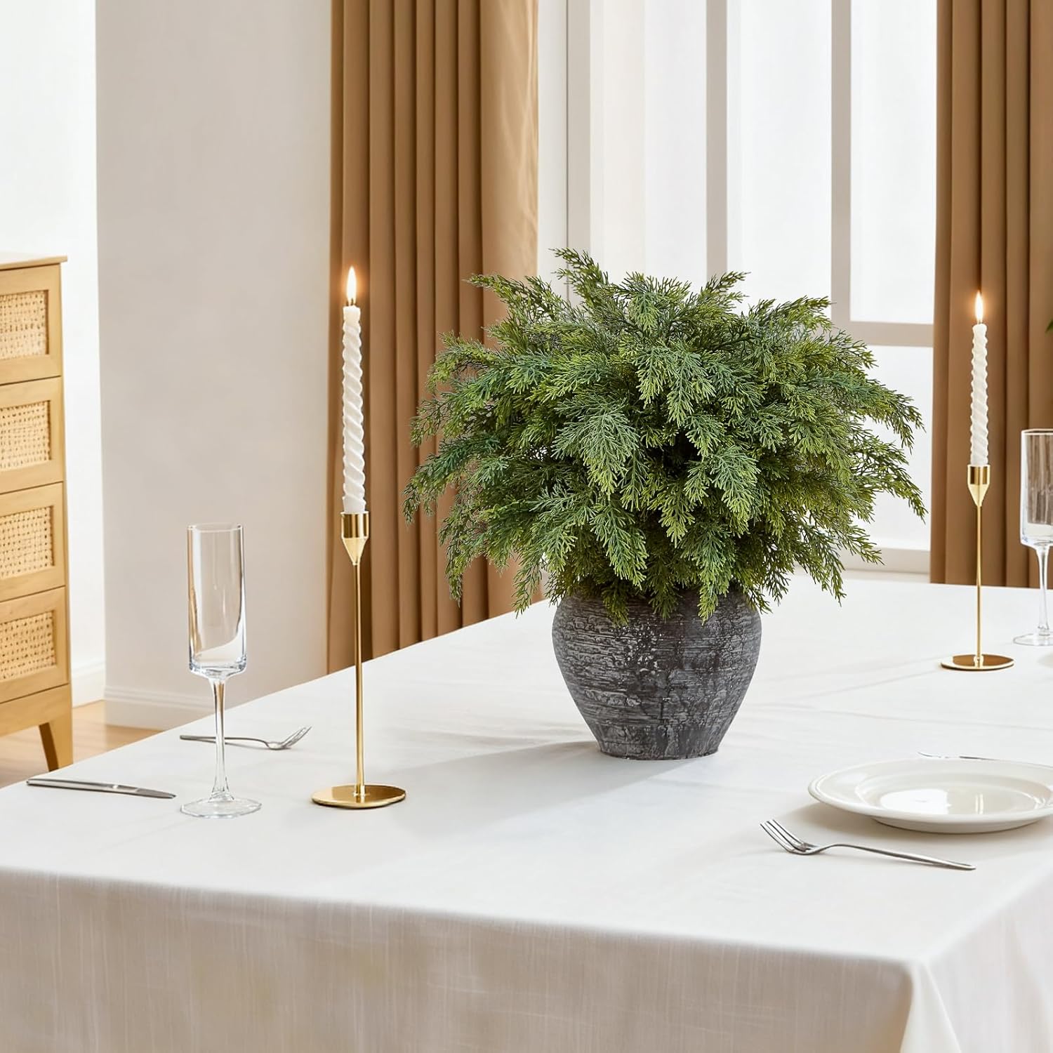 Real Touch Cedar Stems - Realistic Artificial Faux Greenery Pine Branches for Vases Fillers and Holiday Home Decor 20 inch Long, 12Pcs