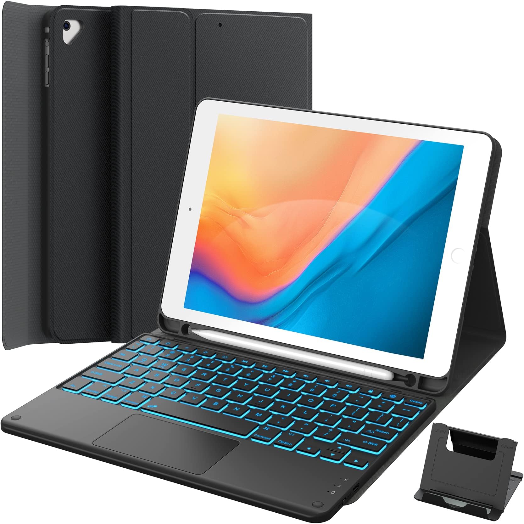 GreenLaw Keyboard case for iPad 9.7 inch, iPad 6th Gen (2018), iPad 5th Gen (2017), iPad Air 2 (2014), 7 Color Backlit, Support 2 BT Devices, Touchpad Keyboard iPad Pro 9.7, Black