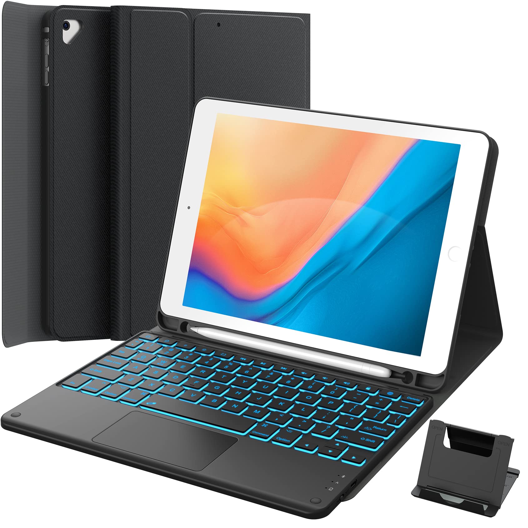 GreenLaw Keyboard case for iPad 9.7 inch, iPad 6th Gen (2018), iPad 5th Gen (2017), iPad Air 2 (2014), 7 Color Backlit, Support 2 BT Devices, Touchpad Keyboard iPad Pro 9.7, Black